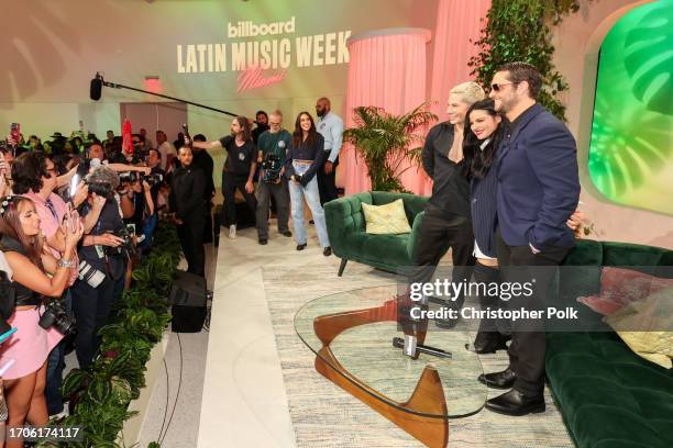 Christian Chávez, Maite Perroni and Christopher von Uckermann of RBD onstage at Billboard Latin Music Week held at Faena Forum on October 4, 2023 in...