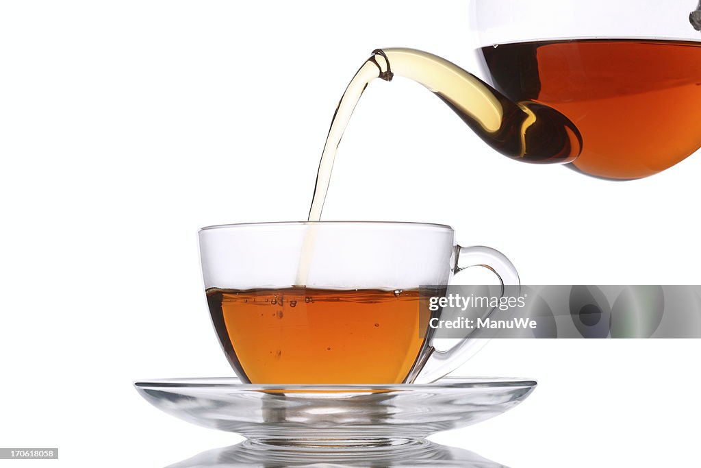Pouring Tea into Glass Cup