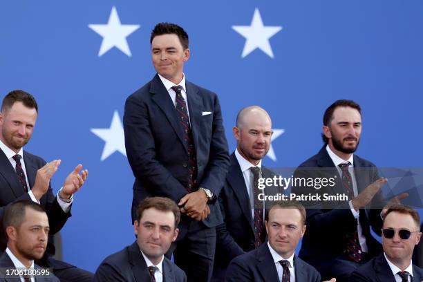Rickie Fowler of Team United States looks on during the opening ceremony for the 2023 Ryder Cup at Marco Simone Golf Club on September 28, 2023 in...