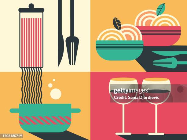 web poster design representing asian food and beverages - restaurant ad template stock illustrations