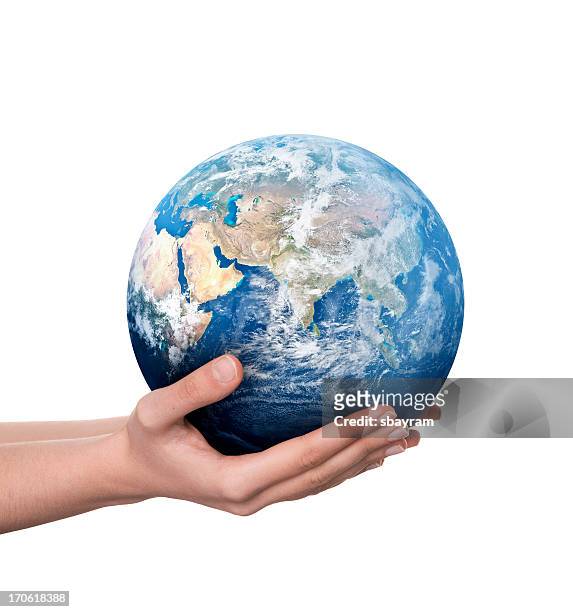 earth in hand - planet earth on white stock pictures, royalty-free photos & images