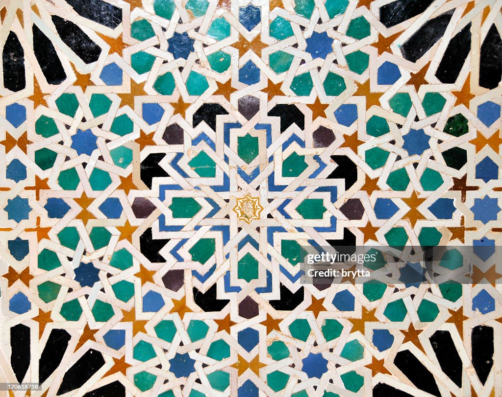 Detail of mosaics in  Nasrid Palace of Alhambra,Sevilla,Spain