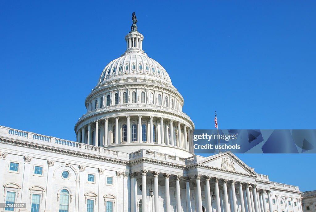 US Congress building in Washington DC and cloudless blue sky