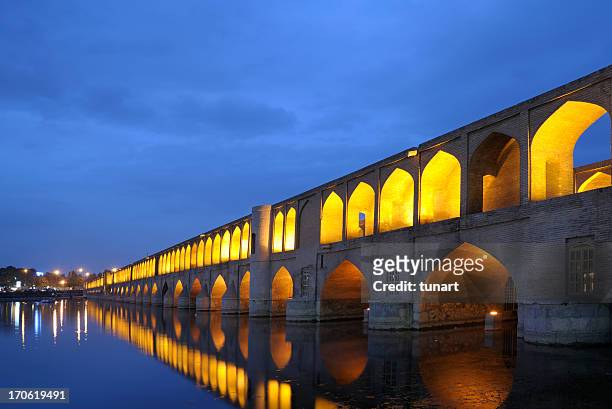 si-o-se pol bridge, isfahan, iran - isfahan stock pictures, royalty-free photos & images