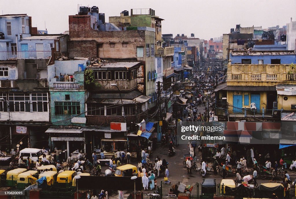 Dim-colored landscape of the crowded city of New Delhi