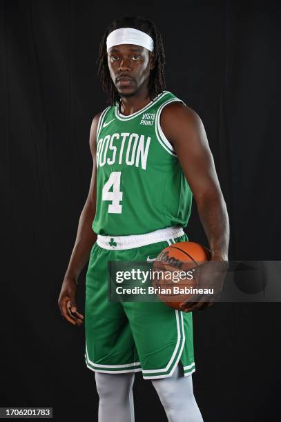 Jrue Holiday of the Boston Celtics poses for a portrait during 2023-24 NBA Media Day on October 2, 2023 at the TD Garden in Boston, Massachusetts....