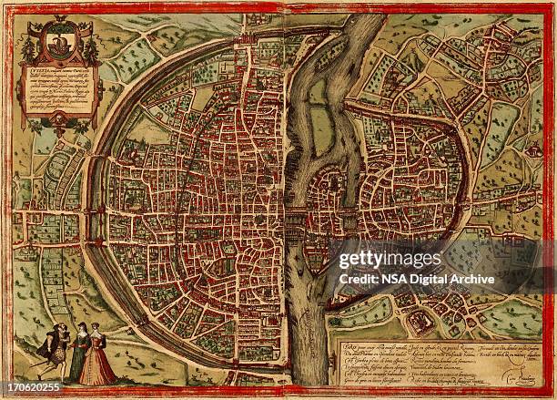 stockillustraties, clipart, cartoons en iconen met paris antique view - medieval maps
