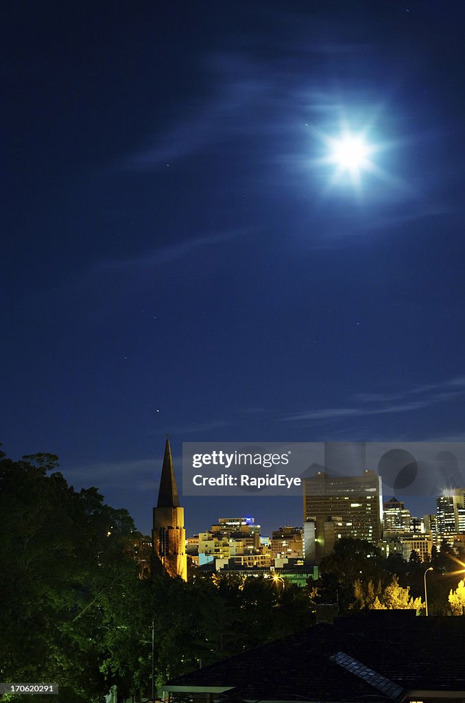 Brilhante Lua, Igreja, city lights