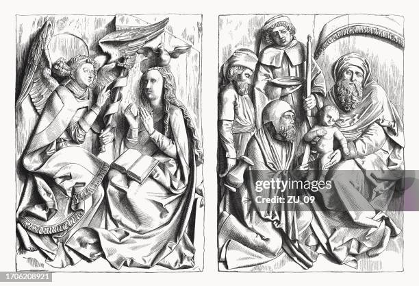 mittelalterliche reliefs von veit stoß (ca. 1447-1533), holzstiche, erschienen 1878 - beschneidung stock-grafiken, -clipart, -cartoons und -symbole