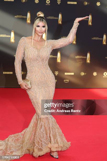 Micaela Schäfer attends the red carpet at German Television Award at MMC Studios on September 28, 2023 in Cologne, Germany.