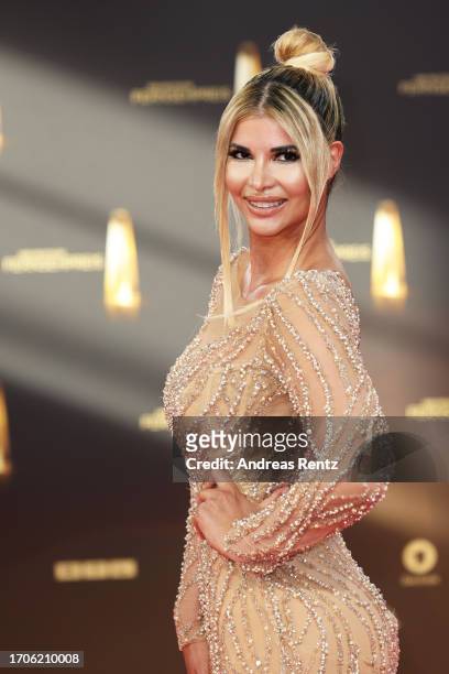 Micaela Schäfer attends the red carpet at German Television Award at MMC Studios on September 28, 2023 in Cologne, Germany.