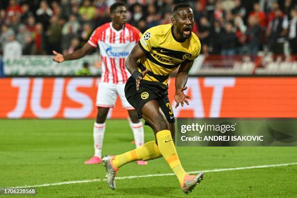 Young Boys' Congolese forward Silvere Ganvoula reacts after missing a goal during the UEFA Champions League 1st round day 2 Group G football match...