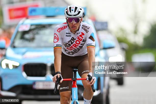 Oliver Naesen of Belgium and Ag2R Citroen Team crosses the finish line during the 82nd Circuit Franco-Belge 2023 a 190.6km one day race from Tournai...