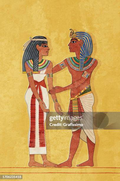 egyptian pharaoh in love with queen illustration - thebes egypt 幅插畫檔、美工圖案、卡通及圖標