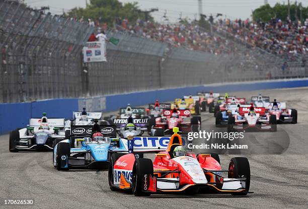 Viso of Venezuela, drives the Team Venezuela PDVSA Citgo Chevrolet ahead of the field during the Milwaukee IndyFest at the Milwaukee Mile on June 15,...