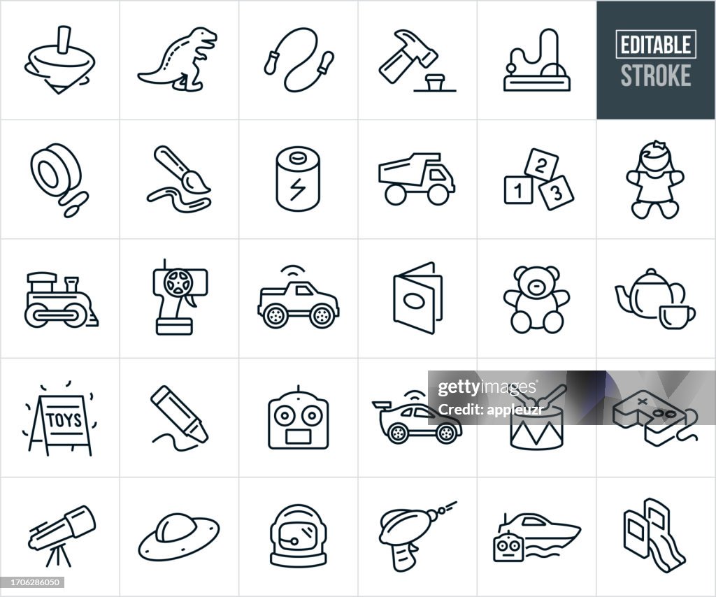 Children's Toys Thin Line Icons - Editable Stroke