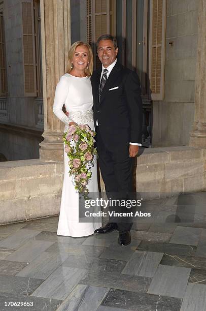 Rosa Clara and Josep Artigas leave Barcelona City Hall after their wedding on June 15, 2013 in Barcelona, Spain.