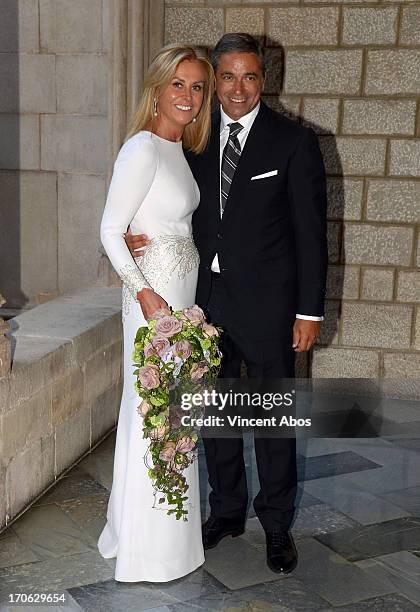 Rosa Clara and Josep Artigas leave Barcelona City Hall after their wedding on June 15, 2013 in Barcelona, Spain.