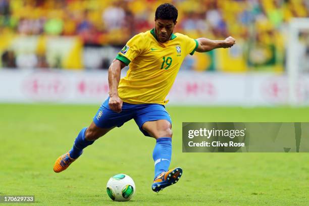 Hulk of Brazil in action during the FIFA Confederations Cup Brazil 2013 Group A match between Brazil and Japan at National Stadium on June 15, 2013...