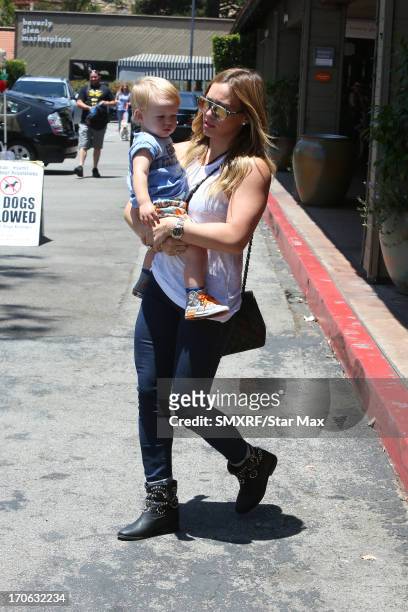 Hilary Duff and son Luca Cruz Comrie as seen on June 15, 2013 in Los Angeles, California.