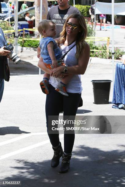 Hilary Duff and son Luca Cruz Comrie as seen on June 15, 2013 in Los Angeles, California.