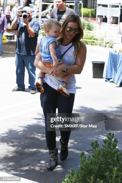 Hilary Duff and son Luca Cruz Comrie as seen on June 15, 2013 in Los Angeles, California.