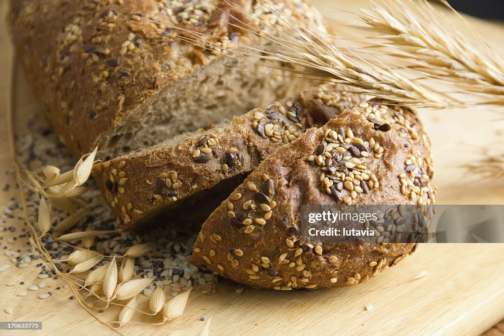 Black bread with seeds of sesame, poppy and flax