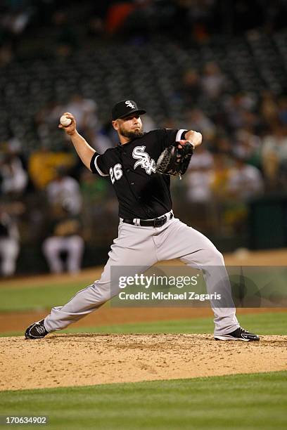 Jesse Crain of the Chicago White Sox pitches during the game against the Oakland Athletics at O.co Coliseum on May 31, 2013 in Oakland, California....
