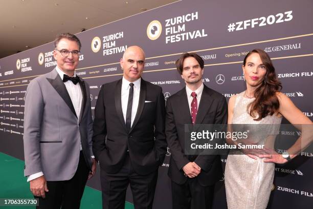 Artistic Director of ZFF Christian Jungen, Swiss President Alain Berset, film director Kristoffer Borgli and Jennifer Somm attend the Green Carpet...