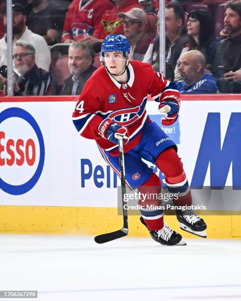 Lias Andersson of the Montreal Canadiens skates during the second period against the Ottawa Senators at the Bell Centre on September 27, 2023 in...