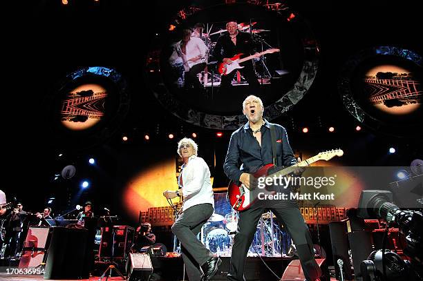 Roger Daltrey and Pete Townshend of The Who perform at 02 Arena on June 15, 2013 in London, England.