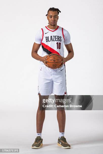 Moses Brown of the Portland Trail Blazers poses for a portrait during 2023-24 NBA Media Day on October 2, 2023 at the Moda Center Arena in Portland,...