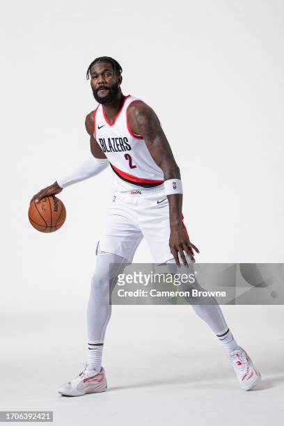 Deandre Ayton of the Portland Trail Blazers poses for a portrait during 2023-24 NBA Media Day on October 2, 2023 at the Moda Center Arena in...