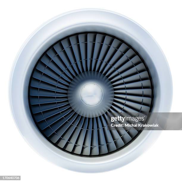 front view of jet engine on white background - industrial fan stock pictures, royalty-free photos & images