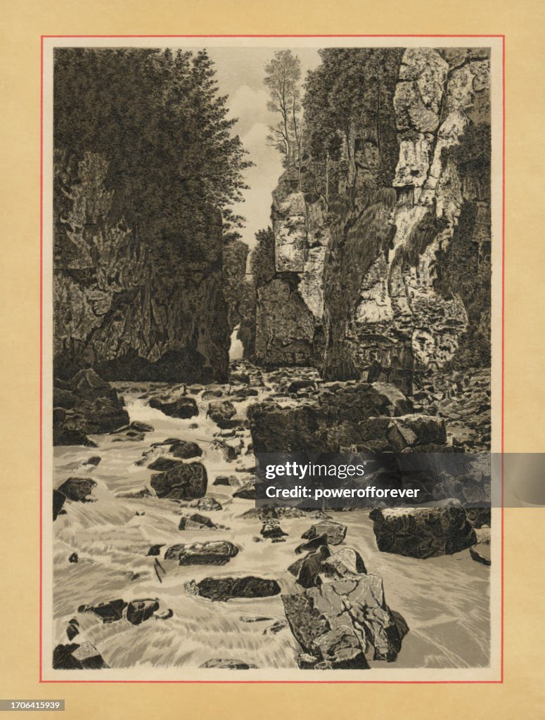 Lovers' Leap at Dovedale Valley in Derbyshire, England - 19th Century
