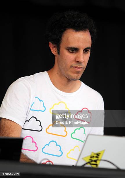 Kieran Hebden aka Four Tet performs onstage at What Stage during day 3 of the 2013 Bonnaroo Music & Arts Festival on June 15, 2013 in Manchester,...