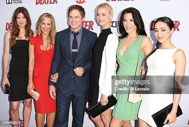 Jennifer Carpenter, Julie Benz, Michael C. Hall, Yvonne Strahovski, Jaime Murray and Aimee Garcia attend the "Dexter" series finale season premiere...