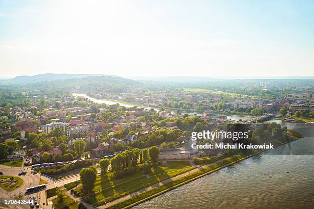 krakow panorama with vistula - krakow park stock pictures, royalty-free photos & images