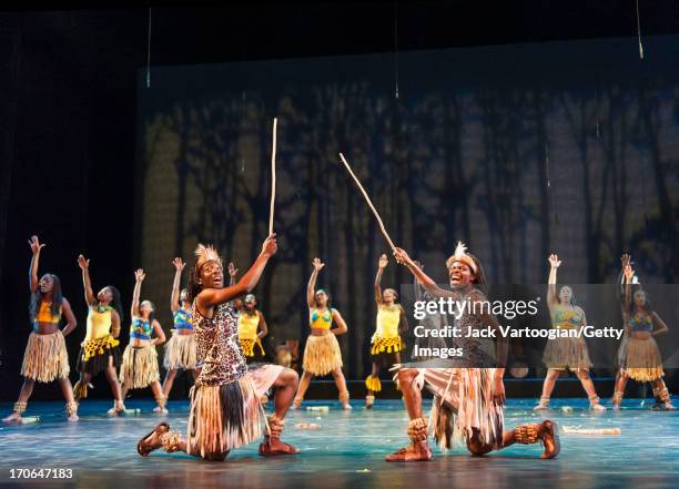Dancers from Umkhathi Theatre Works and the BAM/Restoration DanceAfrica Ensemble perform 'Isitshikitsha' at DanceAfrica 2013 at the Brooklyn Academy...