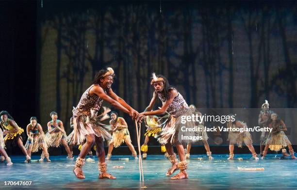 Dancers from Umkhathi Theatre Works and the BAM/Restoration DanceAfrica Ensemble perform 'Isitshikitsha' at DanceAfrica 2013 at the Brooklyn Academy...