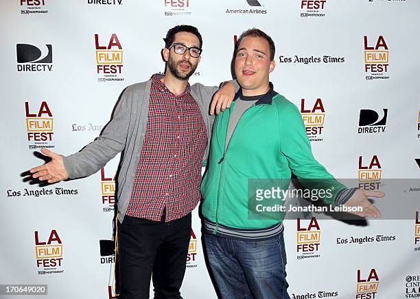 Directors Aaron Mallin and Owen Davis arrive at the "Eclectic Mix 1" premiere during the 2013 Los Angeles Film Festival at Regal Cinemas L.A. Live on...