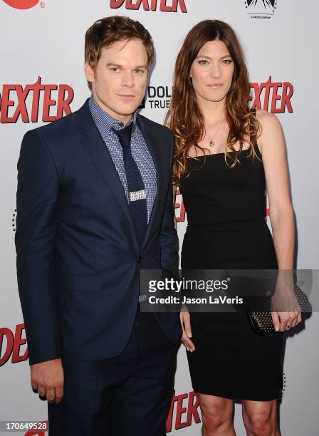 Actor Michael C. Hall and actress Jennifer Carpenter attend the "Dexter" series finale season premiere party at Milk Studios on June 15, 2013 in...