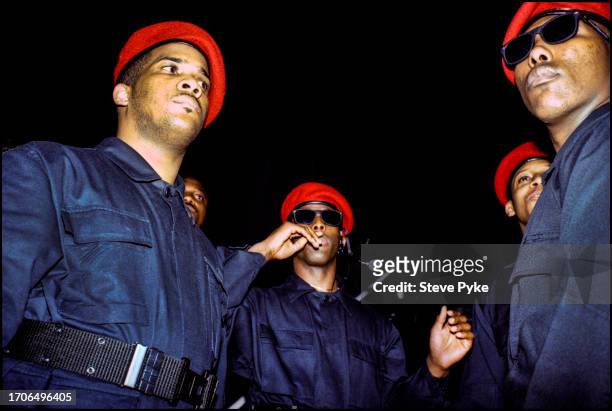 Hip Hop group Public Enemy members and security, called SW1 or Security of the First World, Paris 1992