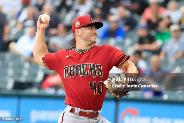 Bryce Jarvis of the Arizona Diamondbacks throws a pitch during the second inning in the game against the Chicago White Sox at Guaranteed Rate Field...