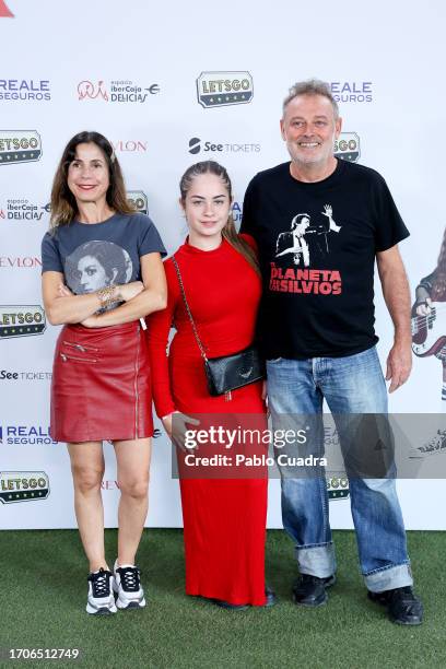 Maria Arellano, Mafalda Carbonell and Pablo Carbonell attend the theatre play premiere of "School Of Rock" at Espacio Ibercaja Delicias on September...