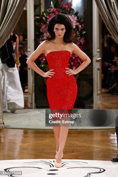 Model walks the runway during the Schiaparelli Womenswear Spring/Summer 2024 show as part of Paris Fashion Week on September 28, 2023 in Paris,...
