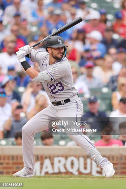 Kris Bryant of the Colorado Rockies at bat against the Chicago