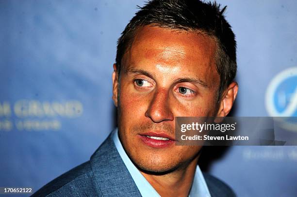 Professional football player Phil Jagielka arrives at Hakkasan Las Vegas Restaurant and Nightclub at the MGM Grand Hotel/Casino for the launch of the...