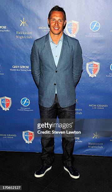 Professional football player Phil Jagielka arrives at Hakkasan Las Vegas Restaurant and Nightclub at the MGM Grand Hotel/Casino for the launch of the...
