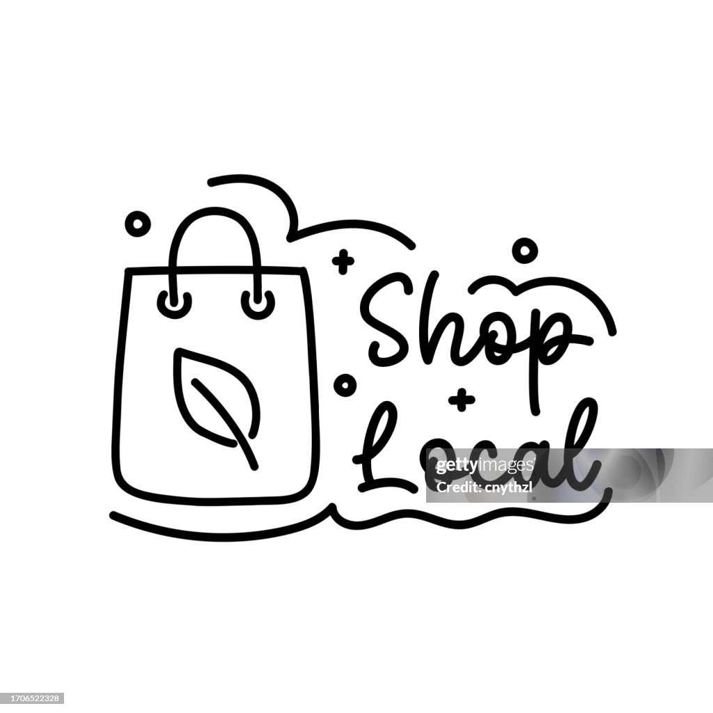Shop Local Lettering Vector Illustration. Hand Drawn Inspirational Lettering for Poster, Banner, Greeting Card, T-Shirt.